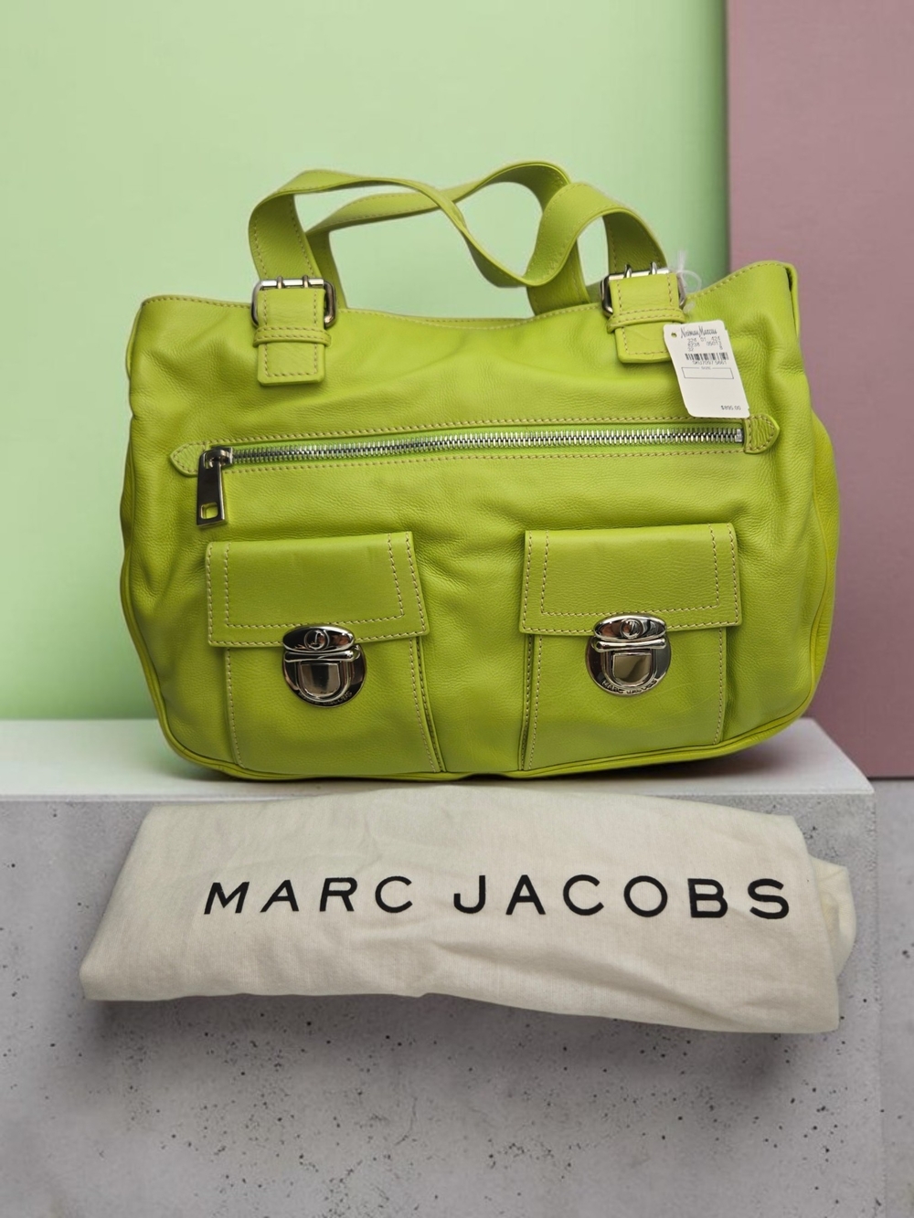 Marc Jacobs Lime Green Calf Leather Shoulder Hobo Bag NWT Neiman Marcus $895